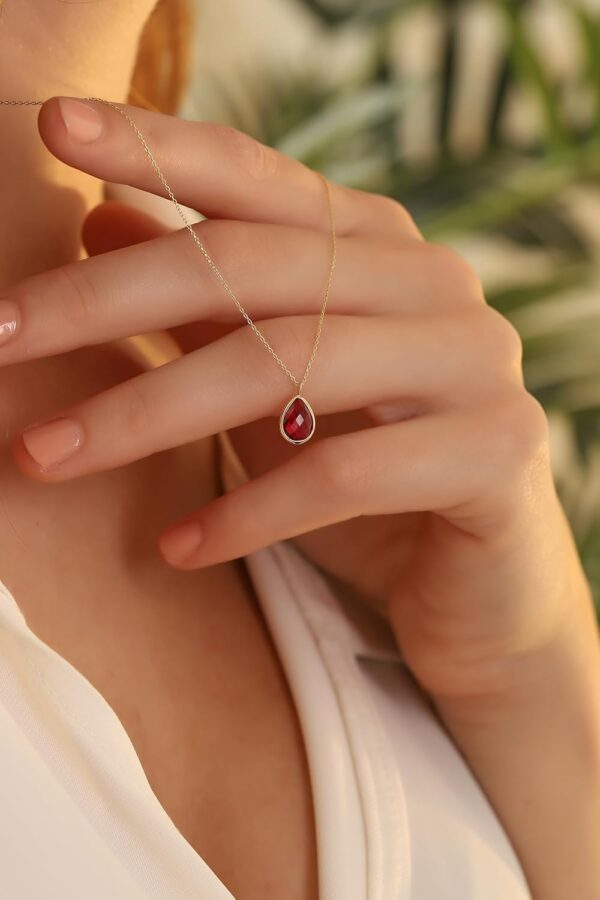14K Gold Ruby Necklace, Dainty initial ruby pendant, 14k solid gold ruby necklace, Minimalist ruby pendant - Image 6