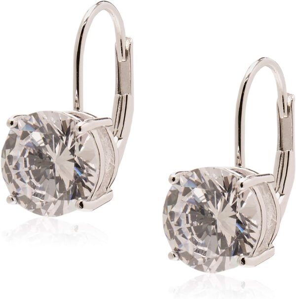 Amazon Essentials Sterling Silver Round Cut Cubic Zirconia Leverback Earrings , (previously Amazon Collection)