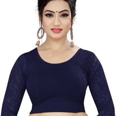 TMS Women's Blouses Readymade Gold Stretchable Saree Crop Top Choli Free Size Sparkling