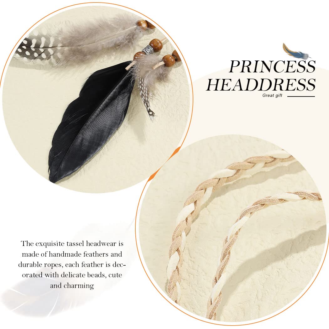 GORTIN Boho Feather Headband Brown Indian Peacock Feather Headbands Gypsy Hippie Headband Headwear Festival Party Headpiece for Women (Type B) - Image 4