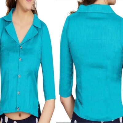 Dupion Solid Saree Readymade Blouse Lapel Collar Top Elbow Sleeve Front Button Closure Choli Sari