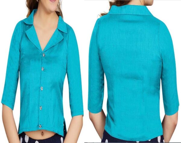 Dupion Solid Saree Readymade Blouse Lapel Collar Top Elbow Sleeve Front Button Closure Choli Sari