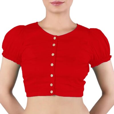 Women's Cotton Sari Blouse Designer Puff Sleeves Readymade Stitched Top Choli