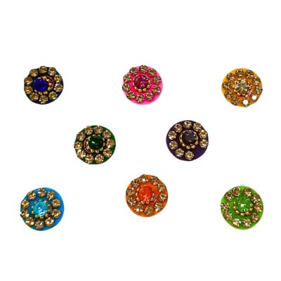 Multi Colour Kumkum Bindi With Round Golden Stone for Women's | Multi Colour Kumkum Bindi,Sticker Bindi, Small Ethnic Bindi, Tikka for Women’s
