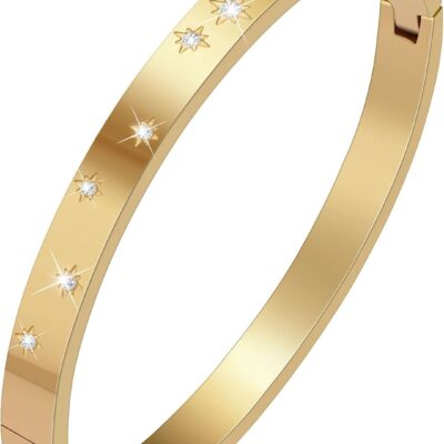 Gold Bracelets for Women Friendship Love Bangle Bracelets 14K Gold Plated Stainless Steel Bracelet Jewelry Valentines Birthday Christmas Gifts for Women Stocking Stuffers