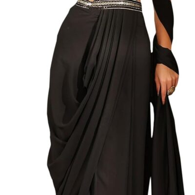 Janasya Indian Women's Georgette Sequined Ready To Wear Belted Saree With Blouse