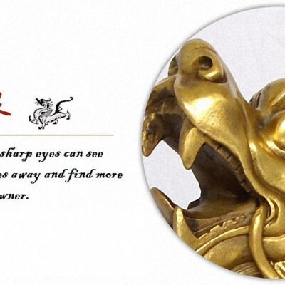 Large Size Feng Shui Golden Brass Pi Yao/Pi Xiu Wealth Porsperity Statue+ Free Prosperity Protection Set of 10 Lucky Charm Coins,Attract Wealth and Good Luck,Feng Shui Decor,(6.9" Lx2.3 Wx5 H)