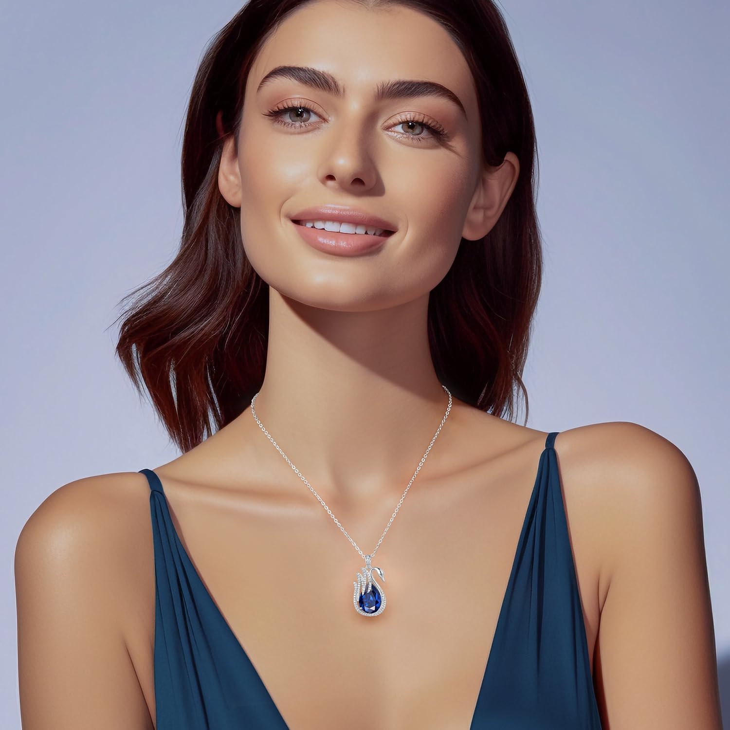 LOUISA SECRET Swan Waterdrop Heart Birthstone Necklaces for Women, 925 Sterling Silver Fine Jewelry, Pendant Heart Necklaces Birthday Anniversary Christmas Gift for Women Wife Mom Girlfriend Lady - Image 2