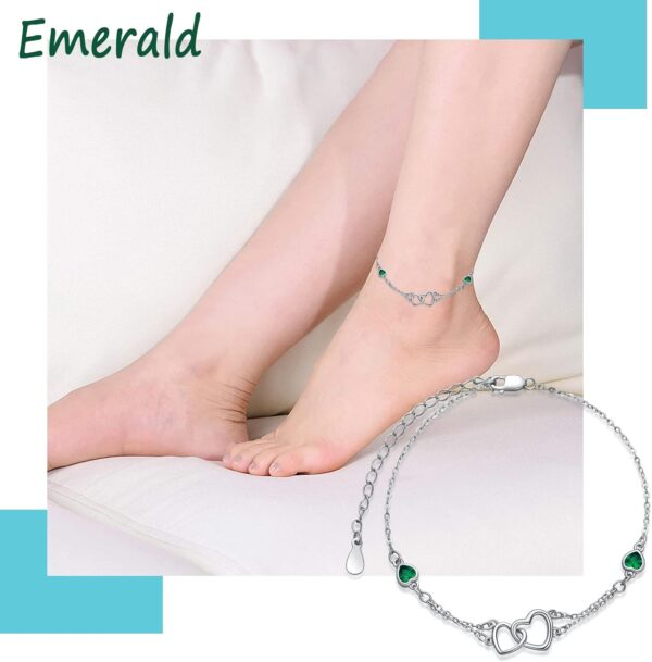 Dorunmo Anklet/Bracelet for Women 925 Sterling Silver Birthstone Jewelry Cubic Zirconia Double Heart Chain Jewelry for Mom Wife Friend Bride Valentine's Day Christmas Birthday Mother's Day - Image 4