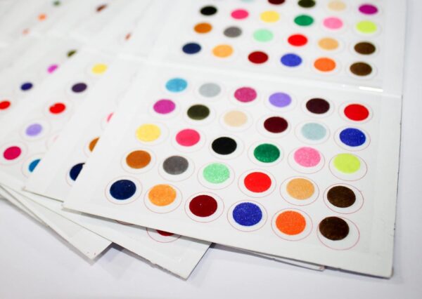 IS4A 360pc Multicolor Bindi Bollywood Forehead Stickers Adhesive Body 6 Card of Different Sized Velvet Bindi Round Dot Tattoo Premium Bindi for Women (Set of 360 PCS) - Image 6
