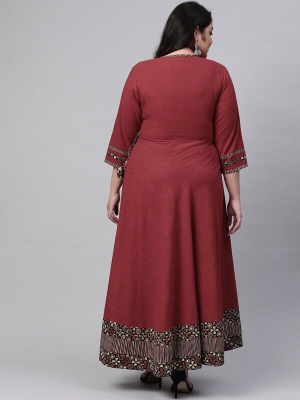 Yash Gallery Women's Rayon V-Neck 3/4 Sleeve Calf Length Long Indian Anarkali Kurta Dresses - Image 4