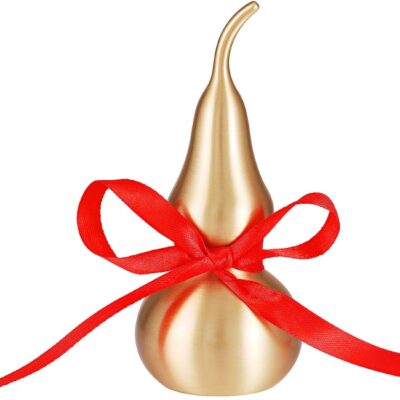 Feng Shui Decor - Brass Wu Lou Gourd with Red Luck Strip for Ideal Home Decoration,Table,Bookshelf,5inch Tall,Full Brass,Fortune Protection,Hu Lu Bring Good Luck,Healthy,Success