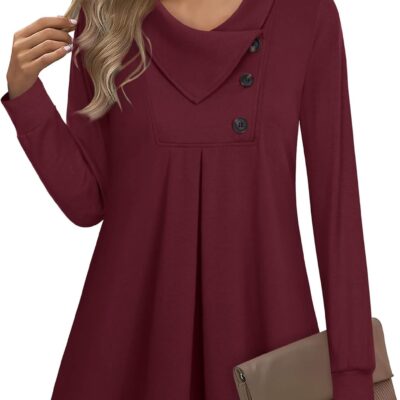 Timeson Women's Long Sleeve Button Lapel Pullover Tunic Swing Sweatshirt