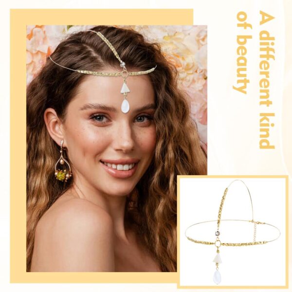 8 Pieces Gold Head Chains with Rhinestone Pearl Leaf Coin Festival Prom Wedding Bridal Jewelry Boho Headbands Tassel Forehead Chain Hair Bands Headwear Headpieces for Women Girls - Image 5