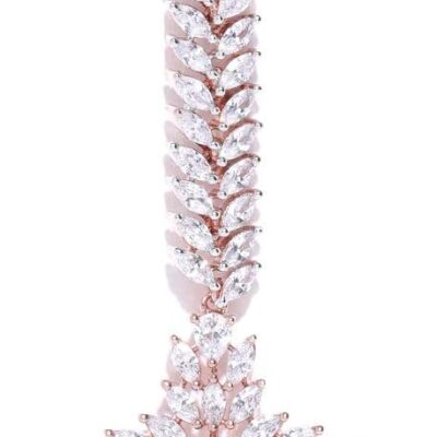 Priyaasi Chandbali Style American Diamond Maang Tikka for Women | Rose Gold-Plated | Maang Tikka for Wedding | Traditional Floral Design | Festive and Party Wear