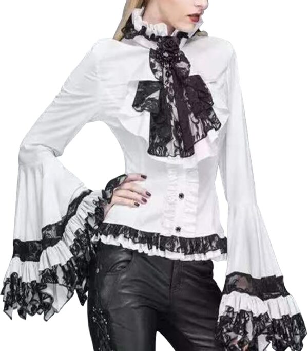 Womens Gothic Victorian Lace Shirt Long Sleeve Ruffled Top Elegant Baroque Style Corset Blouse
