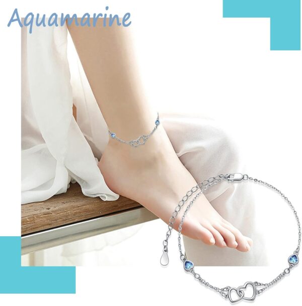Dorunmo Anklet/Bracelet for Women 925 Sterling Silver Birthstone Jewelry Cubic Zirconia Double Heart Chain Jewelry for Mom Wife Friend Bride Valentine's Day Christmas Birthday Mother's Day - Image 4