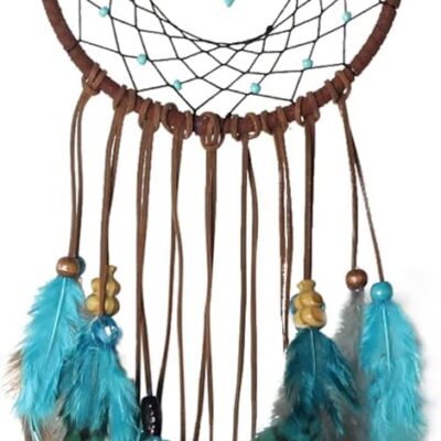 Dream Catchers Wall Decor, Indian Handmade Dream Catchers with Turquoise Feather, Boho Wall Hanging Decoration for Boys Girls Bedroom, Wedding Festival Gift (Blue)
