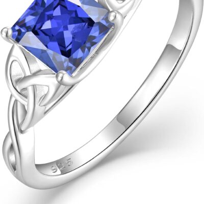 Celtic Knot Ring 925 Sterling Silver Princess Cut Promise Engagement Ring Trinity Irish Ring Birthstone Jewelry Gifts for Women