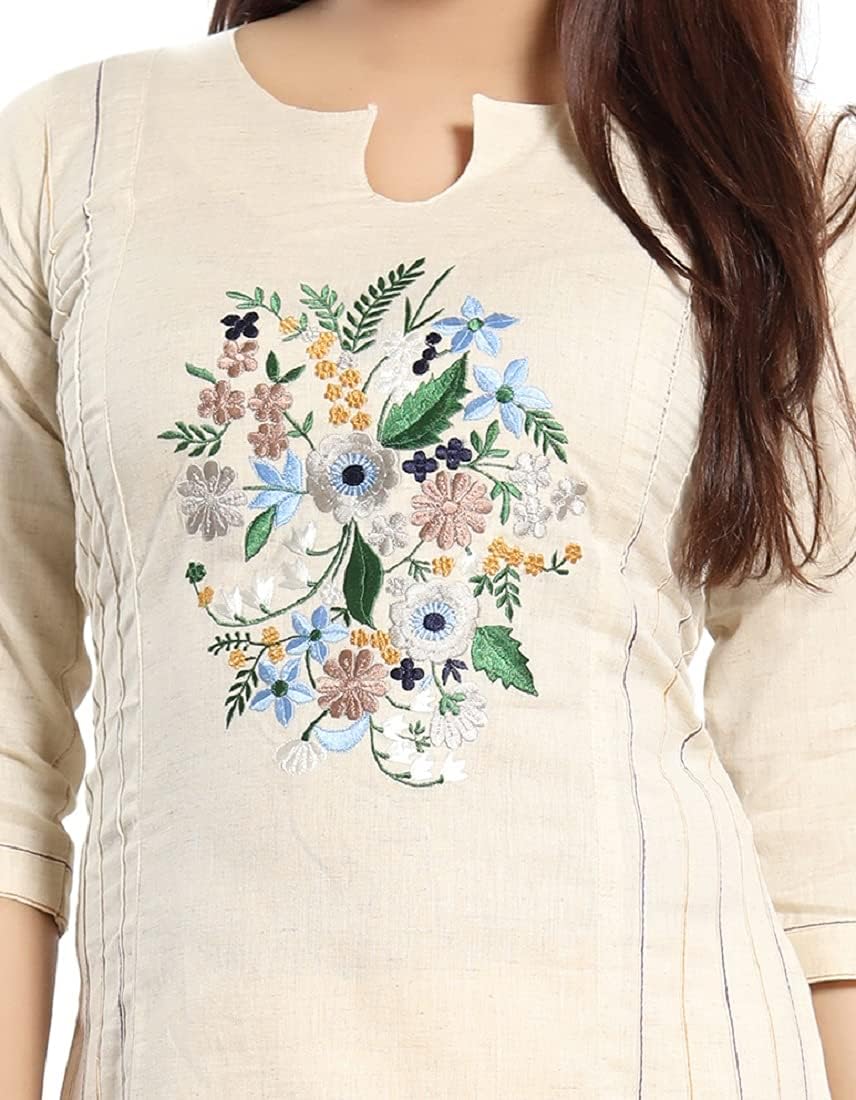 DREAM & DZIRE Kurta for Women in Plus Size Kalamkari Embroideried Long Round Neck Straight fit. - Image 5