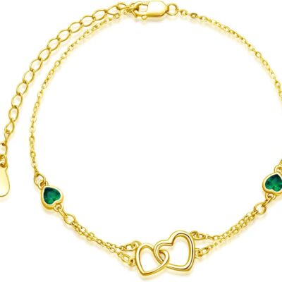 Dorunmo Anklet/Bracelet for Women 925 Sterling Silver Birthstone Jewelry Cubic Zirconia Double Heart Chain Jewelry for Mom Wife Friend Bride Valentine's Day Christmas Birthday Mother's Day