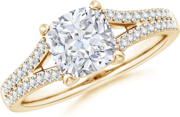 Angara Lab-Grown Solitaire Cushion Diamond Split Shank Engagement Ring in Silver / 14K Solid Gold/Platinum | April Birthstone, Birthday, Anniversary, Wedding Jewelry Gift for Women