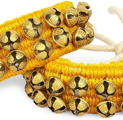 Kathak Ghungroo Pad 2 Line (20+20) 16 No Bells Indian Professional Handmade Dancing Big Bells Pair Classical Dance Accessories I Anklet for Kids and Adults (TG-Yellow 2 Line)