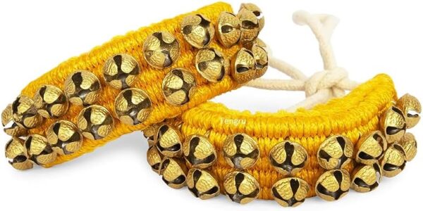 Kathak Ghungroo Pad 2 Line (20+20) 16 No Bells Indian Professional Handmade Dancing Big Bells Pair Classical Dance Accessories I Anklet for Kids and Adults (TG-Yellow 2 Line)