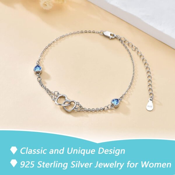 Dorunmo Anklet/Bracelet for Women 925 Sterling Silver Birthstone Jewelry Cubic Zirconia Double Heart Chain Jewelry for Mom Wife Friend Bride Valentine's Day Christmas Birthday Mother's Day - Image 5