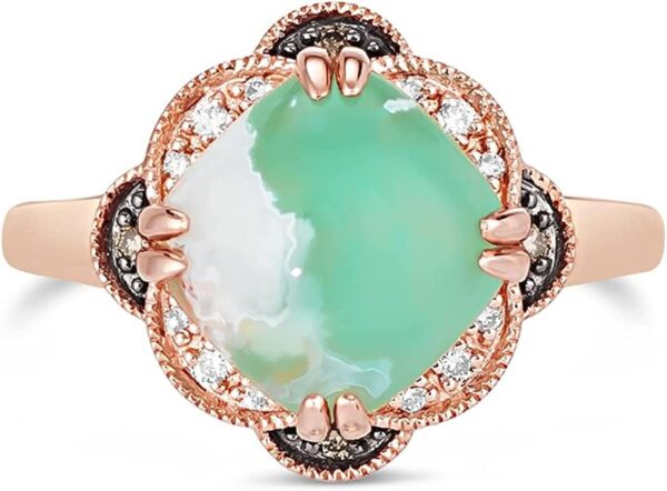3 1/4 Carat Cushion Shaped Aquaprase Cabochon Topaz and Quartz Milgrain Flower Statement Ring for Women in 14k Rose Gold Plated 925 Sterling Silver Promise Anniversary Ring Size 5 to 10 by LeVian - Image 2