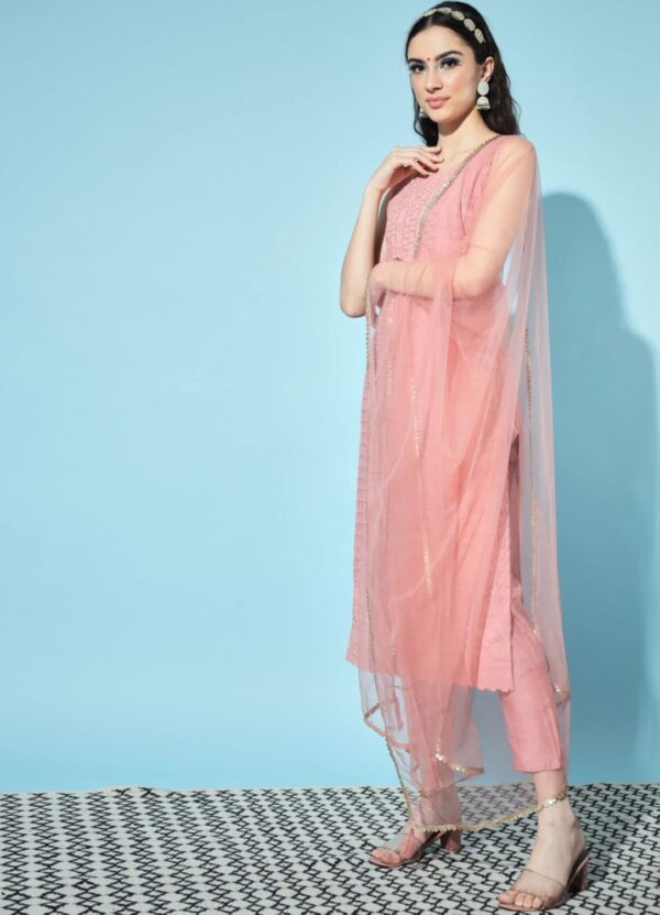 Shopping Queen Women's Silk Chikankari Kurta Pant & Dupatta Set - Image 5