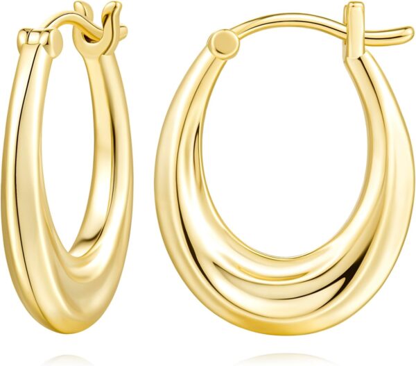 AMELINE 14K Gold Hoop Earrings for Women, Small Gold Hoop Earrings Well-polished Gold Chunky Hoop Earrings Dainty Hypoallergenic Earrings