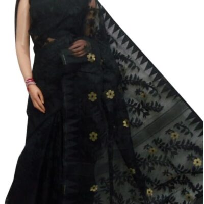 Black Wedding Dhakai Jamdani Handloom Silk Saree Ethnic Indian Beautiful Self Work Traditional Sari Bengal Weavers 105