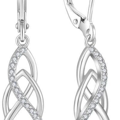 Princess Cut Drop Dangle Earrings 925 Sterling Silver Infinity Leverback Earrings Birthstone Jewelry Gifts for Women