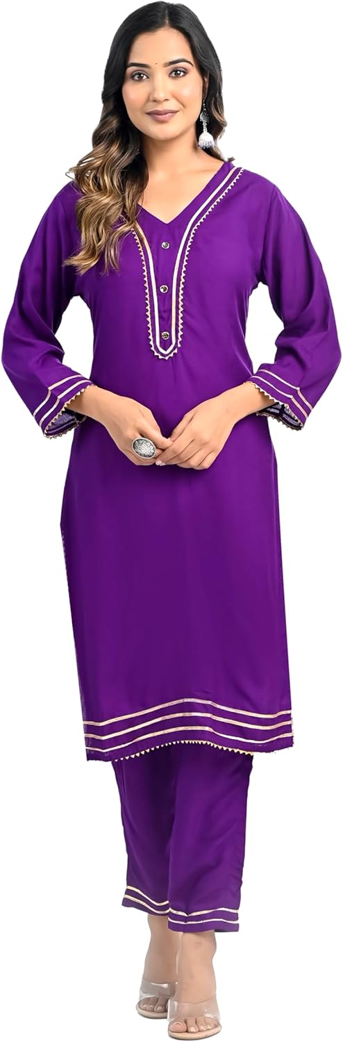 Ramkudi Kurti Set For Women | Indian Style Kurtis For Girls | 3/4 Sleeves Comfort Fit Cotton Kurta - Includes Kurti & Pant