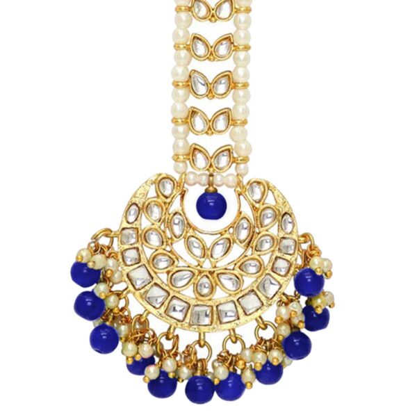 Aheli Faux Kundan Maang Tikka Matha Patti Indian Traditional Bollywood Jewelry Gift for Women Blue