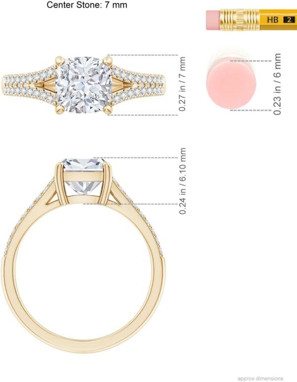 Angara Lab-Grown Solitaire Cushion Diamond Split Shank Engagement Ring in Silver / 14K Solid Gold/Platinum | April Birthstone, Birthday, Anniversary, Wedding Jewelry Gift for Women - Image 5