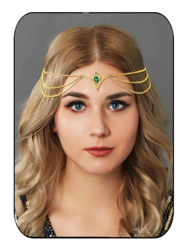 Aukmla Boho Head Chain Jewelry Gold Layered Headpiece Hair Chains Festival Halloween Prom Costume Headband Hair Accessories for Women