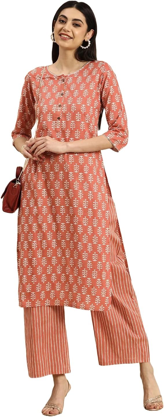 Women's Cotton Printed Floral Straight Kurta with Palazzo - Image 3