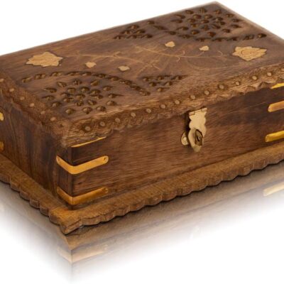 Great Birthday Gift Ideas Handmade Wooden Jewelry Box Keepsake Box Treasure Chest Lock Box Watch Box Storage Box Trinket Holder 8 x 5 Inches Anniversary Housewarming Gift Ideas for Men Women Him Her