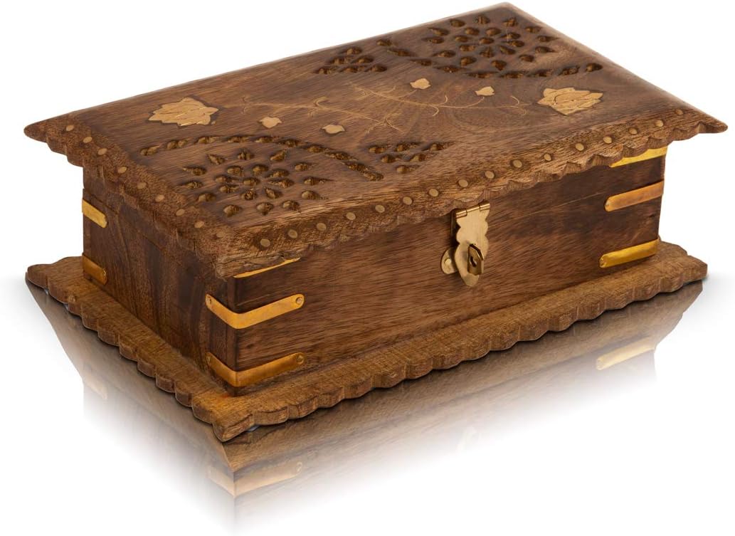 Great Birthday Gift Ideas Handmade Wooden Jewelry Box Keepsake Box Treasure Chest Lock Box Watch Box Storage Box Trinket Holder 8 x 5 Inches Anniversary Housewarming Gift Ideas for Men Women Him Her