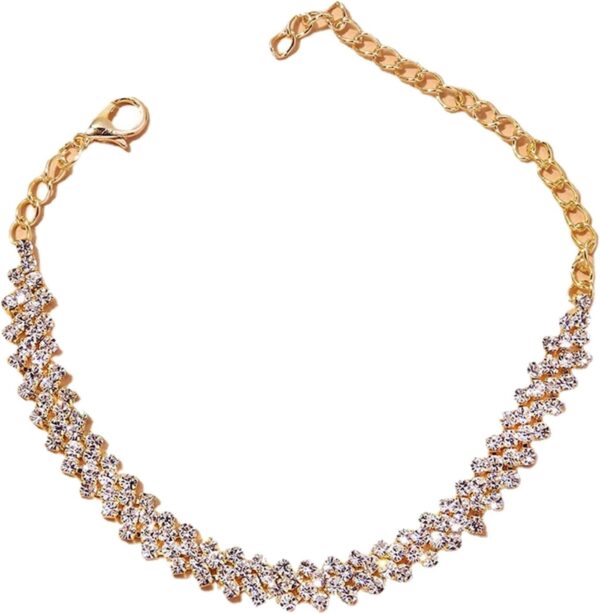 Shiny Elegant Sterling Silver Gold Body Chain Fashion Rhinestone Heart Cuban Anklet Bracelet for Women Heart-Shape Leg Ankle Chain Wholesale Foot Jewelry For Wife Mom Grandma Mothers Wedding Day Gifts - Image 2