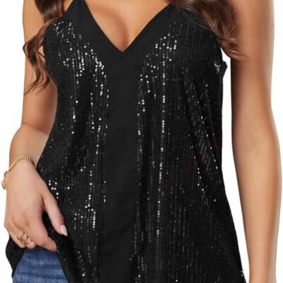 lime flare Women Sexy Sparkle All Over Sequin Cami Tank Tops
