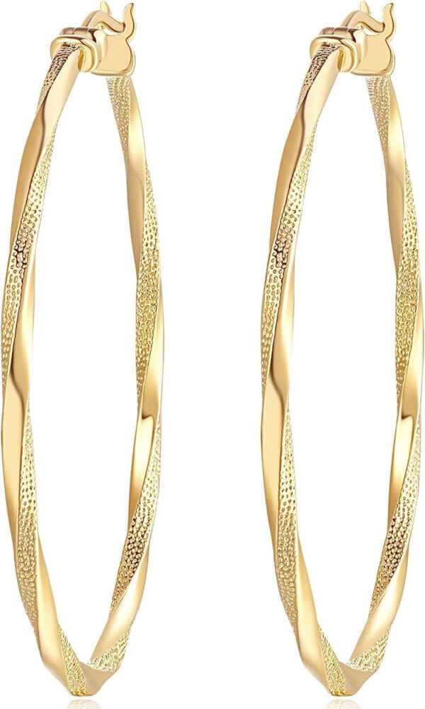 14K Gold Hoop Earring for Women Gold Earrings Hoops Twisted 14 Karat Gold Earrings Gold Jewelry Lightweight 30mm,40mm