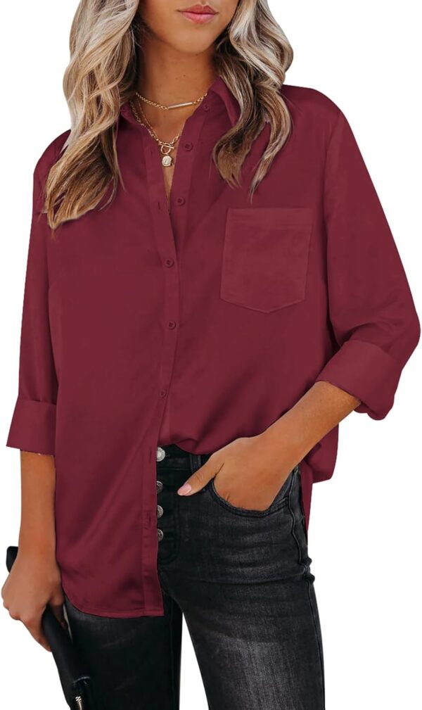Womens Button Down Shirts Dress Shirts Long Sleeve Collared Blouses V Neck Work Office Tunic Chiffon Tops