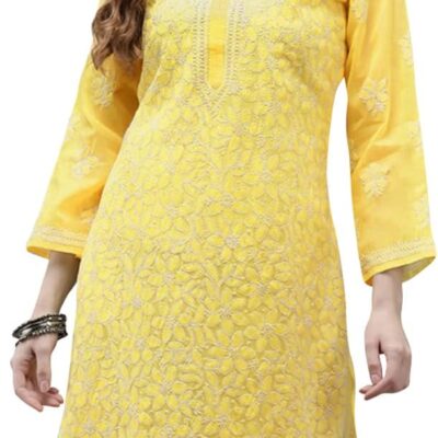 Ada Indian Hand Embroidered Traditional Chikanakri Women's Cotton Kurta Kurti Tunic Dress A411165