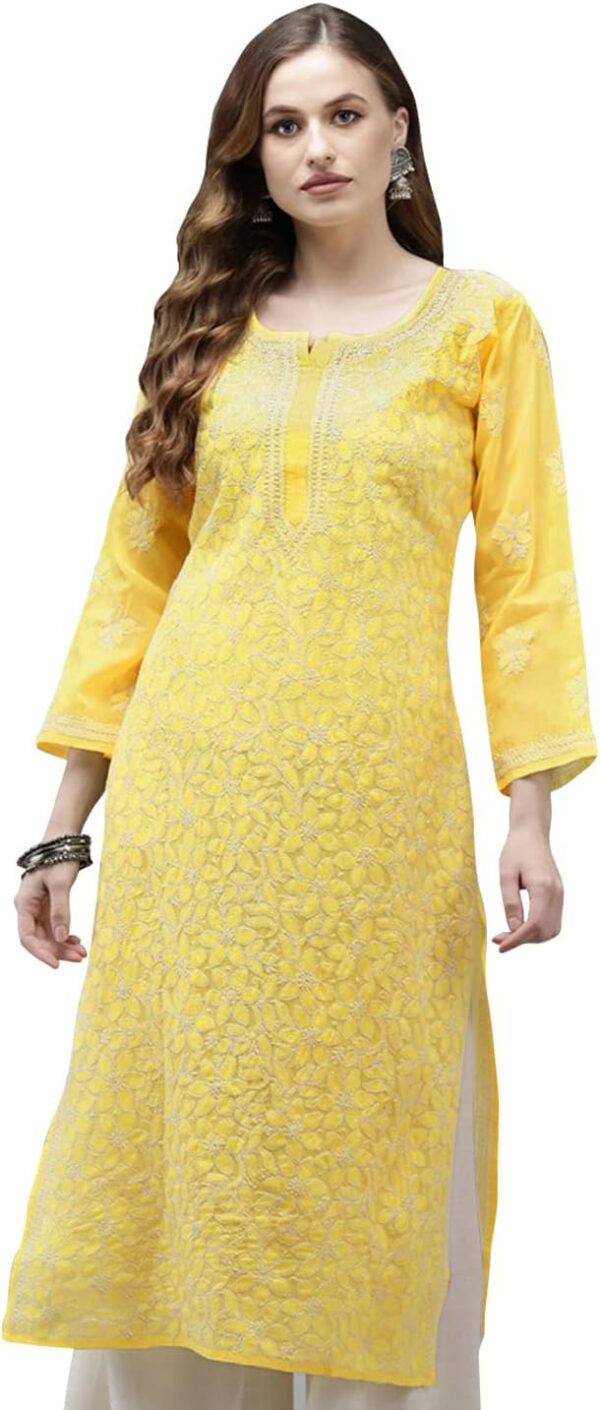 Ada Indian Hand Embroidered Traditional Chikanakri Women's Cotton Kurta Kurti Tunic Dress A411165