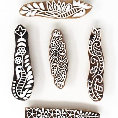 Mehndi Print Blocks Stylish Border Pattern Wooden Stamps - Handcarved Indian Textile Printing Blocks for Henna Mehndi Clay Pottery Hashcart® | Set of 5 |