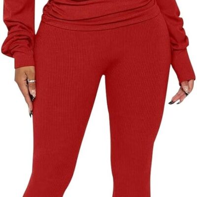 Women's 2 Piece Set Outfits One Off Shoulder Tops Ribbed Pant Suit Clubwear Tracksuits
