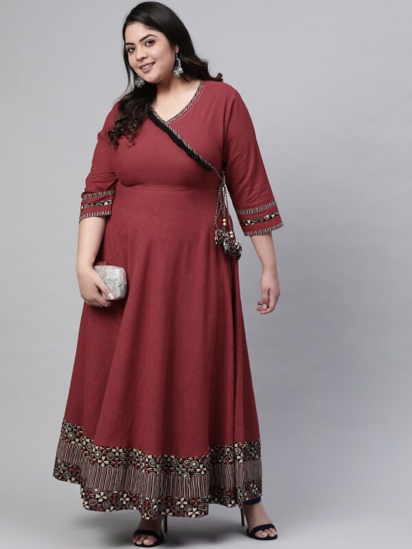 Yash Gallery Women's Rayon V-Neck 3/4 Sleeve Calf Length Long Indian Anarkali Kurta Dresses - Image 2